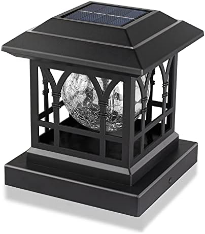 AEFRELEOHT Solar Post Cap Lights, Warm White & RGB Automatic Cycling, Cracked Glass Bulb, 20 Lumens LP65 Waterproof Fit 3.6x3.6 4x4 4.5x4.5 5x5 Wood Fence Post Solar Powered Lights Black (6 Pack - View #10