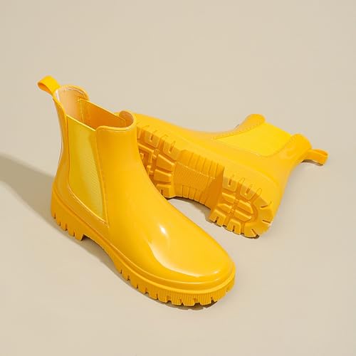 Gummistiefel Damen Halbhoch Anti-Rutsch Wasserdichte Gummistiefeletten Mit ElastikeinsäTzen Atmungsaktiv Freizeitschuhe (Gelb, Erwachsene, Damen, 38.5, Numerisch, EU Schuhgrößensystem, M)