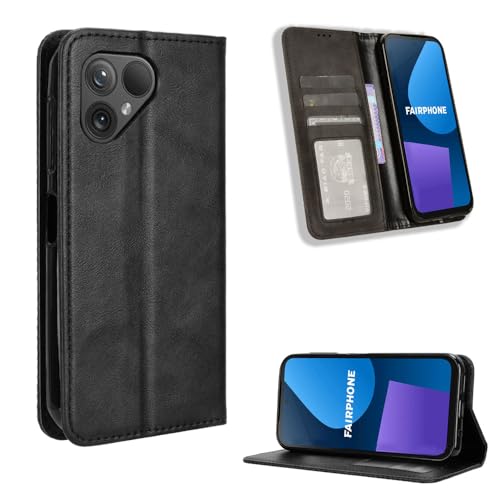 BellaCase Fairphone 5 Case [Wallet Case] [Kickstand] [Card Slots] [Magnetic Flip Cover] Compatible with Fairphone 5 Smartphone(Black)