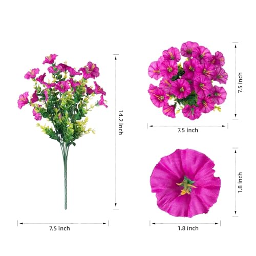 Artificial Flowers Fake Plants for Outdoors Decoration, 12 Bundles Silk Morning Glory with Eucalyptus Realistic UV Resistant Faux Flowers for Outside Planter Porch Yard Patio Garden Home Indoor, Mix