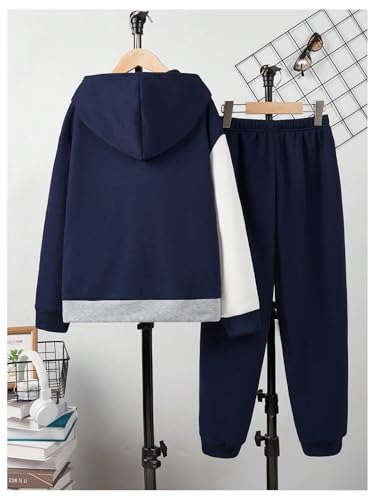 SweatyRocks Boy's Two Piece Outfits Color Block Graphic Hoodie and Joggers Clothing Sets2