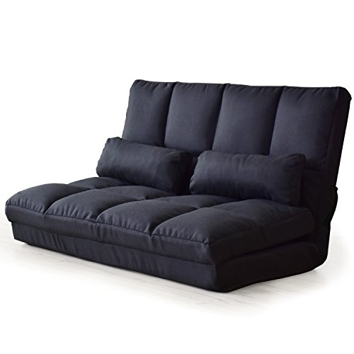 DORIS ドリス ソファー ソファーベッド シングル 幅103 3way 14段階リクライニング マイクロスエード調ファブリック生地 クッション2個付属 ブラック 黒 リーフ S