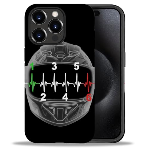 yicomon Compatible with iPhone 15 Pro Max Case，Motorcycle Helmet Pattern Print Matte Phone Case Durable Fashion Funny Liquid Silicone Case Soft Anti-Scratch Shockproof Protective Cover