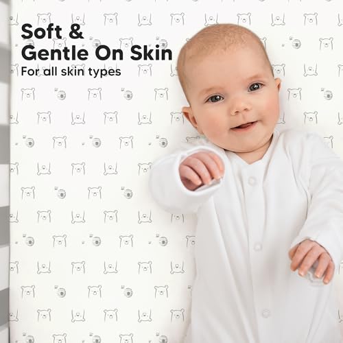 Image of KeaBabies 2pk Baby Crib Sheets for Boys Girls, 52x28 Fitted (Bumble Bear) | Viscose Derived from Bamboo, Toddler Bed Sheets Neutral, Fitted Crib Mattress Sheet for Standard Baby Bedding, Soft, Cozy