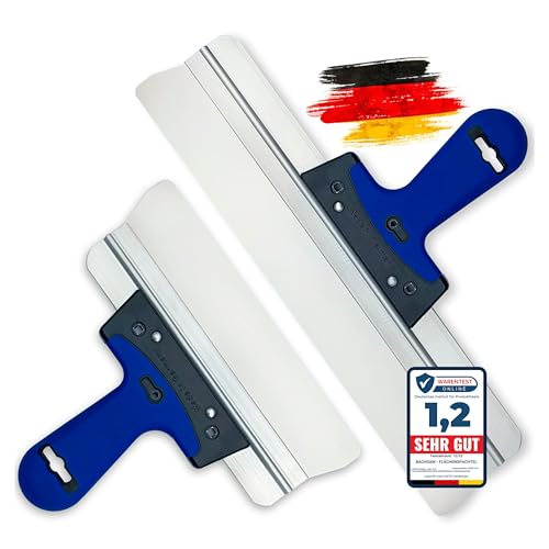 BACHSAM® Flächenspachtel Set 400mm & 250mm, trockenbau Spachtel werkzeug Set, Flächenglätter zum Spachten, Verputzen mit ergonomischem und rostfreiem edelstahl, glättspachtel Glätter Made in Germany