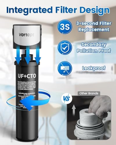 Image of Vortopt Q5-UF Under Sink Water Filter System - 0.01μm Ultrafiltration | 24,000-Gallon Capacity, Reduces PFAS, Lead & Chlorine, Under-Counter Water Purifier.