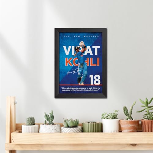 Image of TenorArts Virat Kohli Poster with Quotes Indian Legend Cricket Player Photo Frame Painting with Matt Finish Black Textures (12 inches x 9inches)