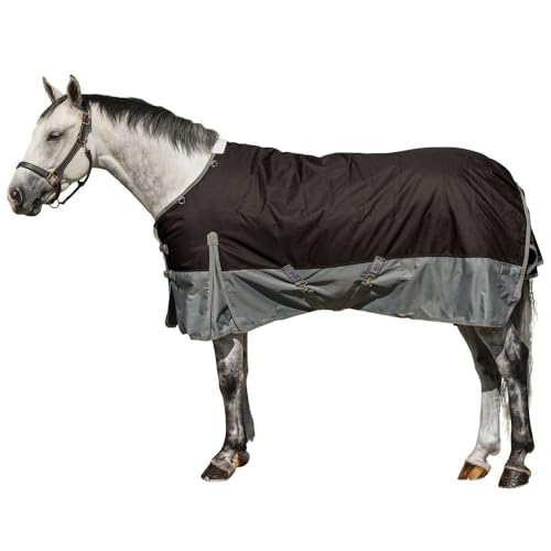 Dura-Tech Viking Horse Turnout Sheet | Open Front with 2 Buckle | Waterproof, Windproof & Breathable Blanket | Criss-Cross Surcingle | Winter Horse Blanket | Color Black/Gray | Size 82
