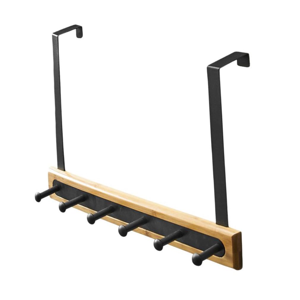 Gancio Porta Nero in Alluminio Spaziale e Bamboo per Appendere Borse e Vestiti Appendiabiti da Porta senza Fori per Armadio