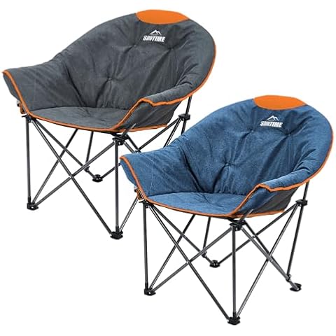 OUTDOOR LIVING SUNTIME Oversized Padded Camping Chair,Portable Comfy Outdoor Folding Moon Round Saucer Chairs for Adults with Holder and Carry Bag, Perfect for Hiking Lawn Patio Sports（Grey and Denim） Cover