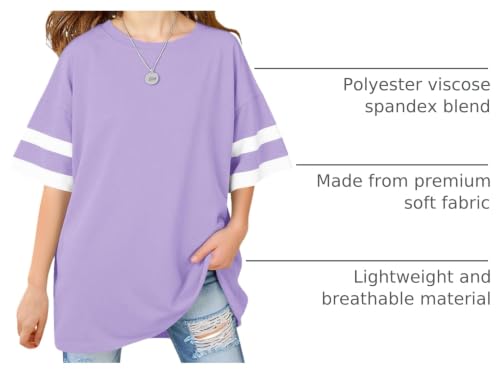 Image of Girls Oversized T Shirts Kids Summer Striped Short Sleeve Tops Casual Crewneck Tees 5-14 Years