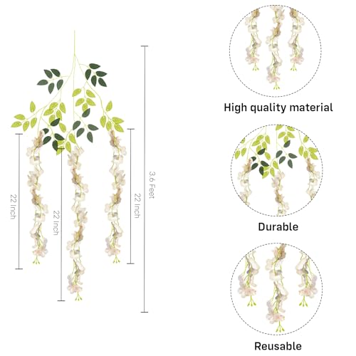 Image of Party Propz Ivory Wisteria Artificial Flowers for Decoration - 12Pcs (3.6ft), Money Plant Artificial Leaves- 2Pcs(8ft), Haldi Decoration Items for Home Decor, Flowers for Decorations Backdrop