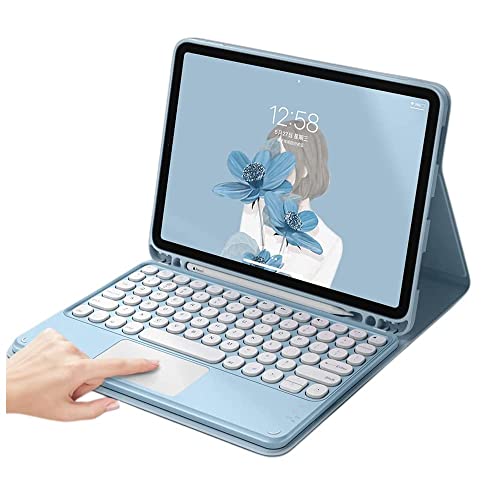 Keyboard Case for iPad 9th/8th/7th Gen 10.2 inch, iPad Pro 10.5" 2017/iPad Air 3rd Gen 10.5 2019, Round Keys Detachable Trackpad Keyboard with Pencil Holder (Blue)