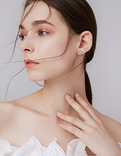 Sterling Silver Cartilage Earrings For Women - Girls Climber S925 Sterling Silver With 14K White Gold Plated Hypoallergenic Minimalist Ear Cuff Crawler Wrap Earrings Piercing Simple Sparkling Jewelry Birthday Gifts For Women Girls #TOP1