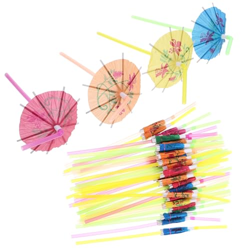 Pitillos desechables flexibles con diseño de sombrilla 100 unid miniatura 1