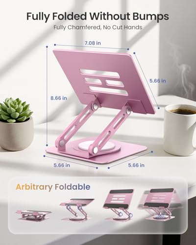 Image of LOXP Metal Tablet Stand, 360 Rotating iPad Stand with Heavy-Duty Base, Tablet Holder Compatible with 4.7-16.9 inch Device, iPad Pro Air Mini, Kindle, Surface Tablet, Portable Monitors - Purplish Pink
