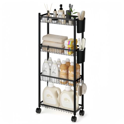 Carrito de Auxiliar con Ruedas, Carro Estrecho Cocina de 4 Niveles, Metal