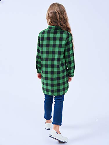 Image of OCHENTA Girls Flannel Shirt Dress 100% Cotton Plaid Button Down Buffalo Check Long Sleeve Kids School Outfits (3-12Y)