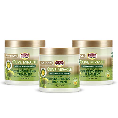 African Pride Olive Miracle Anti-Breakage Crme (3 Pack) - Contains Olive & Tea Tree Oil to Help Stop Breakage Split Ends & Hair Dryness 6 oz