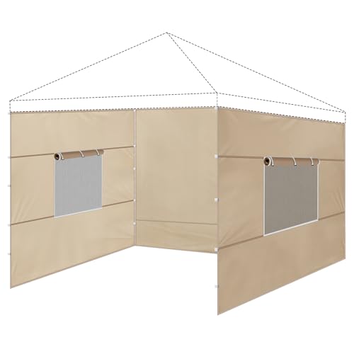3 Pcs 10x10 Canopy Sidewalls with Roll-up Windows for 10x10 Pop Up Canopy Straight Leg Outdoor Instant Canopy Sidewall Waterproof & UV Protected for Outdoor Event Tents, 3 Sidewalls Only, Beige