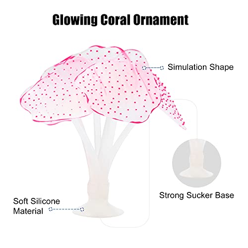 Image of VOCOSTE Soft Silicone Glowing Aquarium Simulation Coral with Sucker, Fluorescence Aquatic Artificial Coral for Fish Tank Decoration, Pink