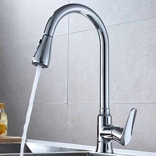 Grifo de cocina monomando con acabado cromo y pulverización de doble salida de agua