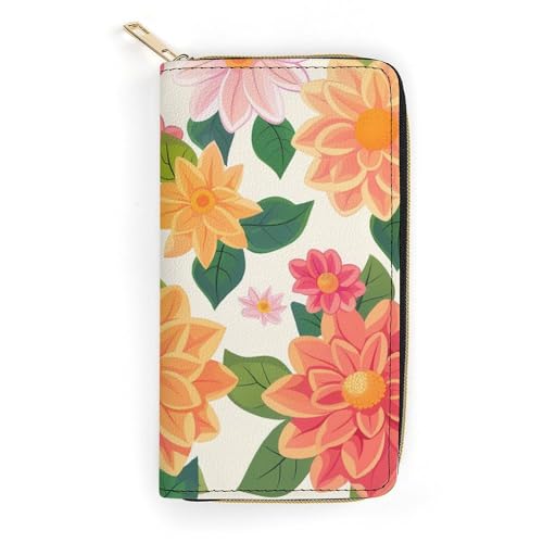 Mexico Dahlia Flower Wristlet Wallets for Men Women Leather Purse Clutch Cute Card Holder