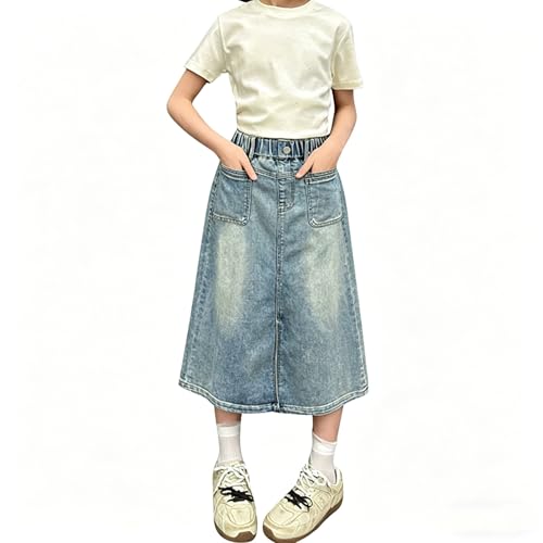 Jupe en jean pour fille confortable coupe midi avec poches
