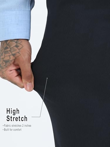 Image of Mc Henry Men's Techno Flex 2inch- Waist Expandable Wrinkle Free Stretchable Striped Slim Fit Elite and Luxurious Formal Trousers for Men