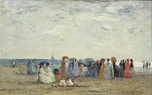 Peinture Affiche Baigneurs sur la plage de Trouville par Eugène Louis Boudin Toile 60x90cm