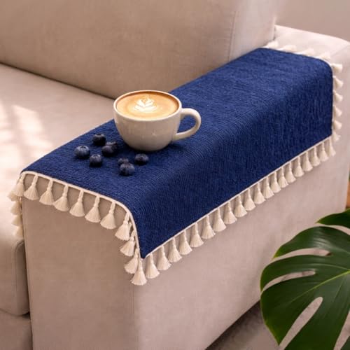 Image of STITCHNEST Premium Woven Fabric Sofa Arm Cover with Tassels | Elegant Hand Rest Protector | Durable & Stylish | 18 x 22 Inches