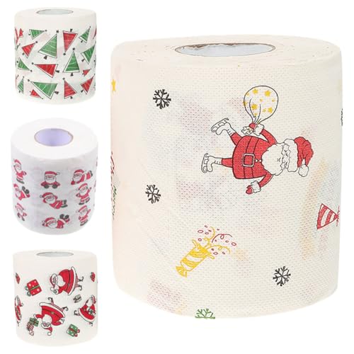 Papel higiénico decorativo navideño de 4 rollos con estampados de árboles y regalos