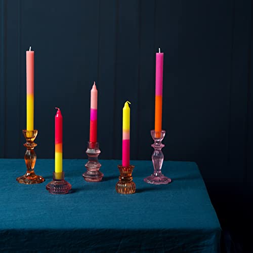 Talking Tables Ombre Tapered Dinner Candles Unscented Neon Pink and Yellow 2 Pack, Sunset, 25 cm - Image 3