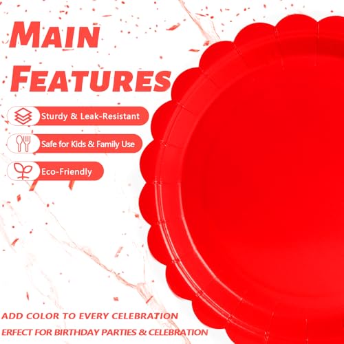 Miniatura 3 de Zblpyro Rojo Vajilla Cumpleaños Para 40 Invitados Con Platos Carton Ondulados 18cm, Vasos De Papel Y Servilletas. Ideal Para San Valentín Y Aniversarios.