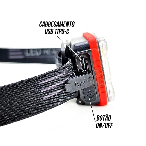 Lanterna Cabeça Led Recarregável USB Corrida Pesca 10 Funções Manutenção Aventura
