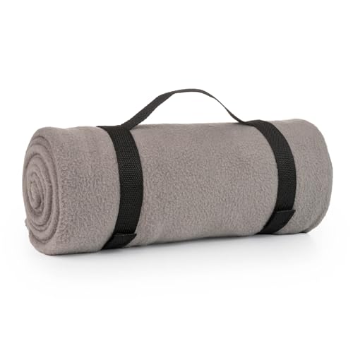 Wanapix | Manta de Viaje Personalizada | Manta 130x160 cm | Color Gris | Bordada con el Nombre Que Quieras | Incluye Asa de Transporte | Acabado Remallado | 200 gr/m2