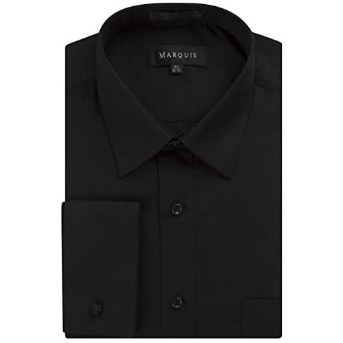 Marquis Men's 009F Regular Fit French Cuff Solid Dress Shirt - Black - 16 4-5