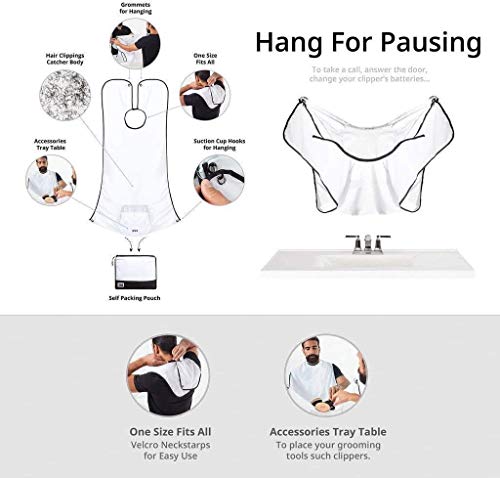 Image of Scholazs Beard bib - Apron Cape Beard Trimming Bib for Men Shaving & Hair Catcher Non-Stick Hair Catcher Grooming Cloth Waterproof with 2 Suction Cups for Mirror