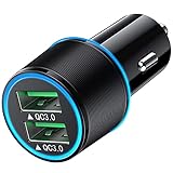 USB Car Charger 36W 2 Port Quick Charging Double Aperture Blue Light & QC 3.0 Dual Port Smart Fast Car Charger USB Car Adapter for iPhone, Samsung, Motorola, LG