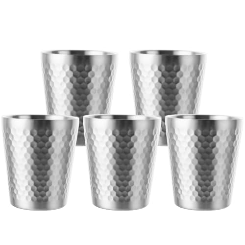 LOPYXBR 5 Stück Edelstahlbecher 300ml Edelstahl Becher, Doppelwandige Edelstahl Tasse, Stapelbar Metallbecher Ohne Henkel, Silber Camping Becher für Zuhause, Restaurant, Party, Outdoor
