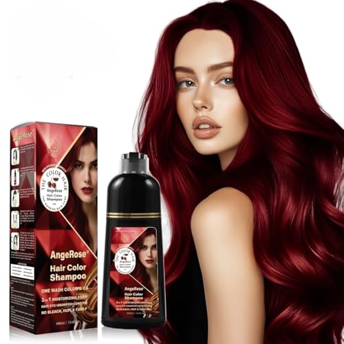 AngeRose Wine Red Hair Dye Shampoo 3 in 1 Natural Hair Dye to Cover Gray Hair 400 ML