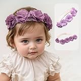 Rannyrena Cute Lace Flower Baby Girls Headband Elastic Floral Head Wrap Baby BirthdayTurban Hairband for Newborn Infant Toddler Kids (Purple A, Adjustable)
