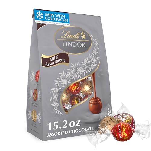 Lindt LINDOR Milk Assorted Chocolate Candy Truffles, 15.2 oz
