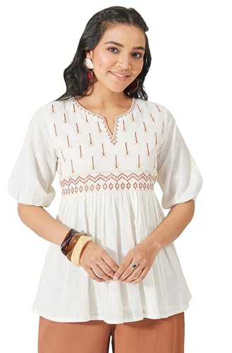 Chemisier brodé en coton Janasya blanc cassé femme vêtement été