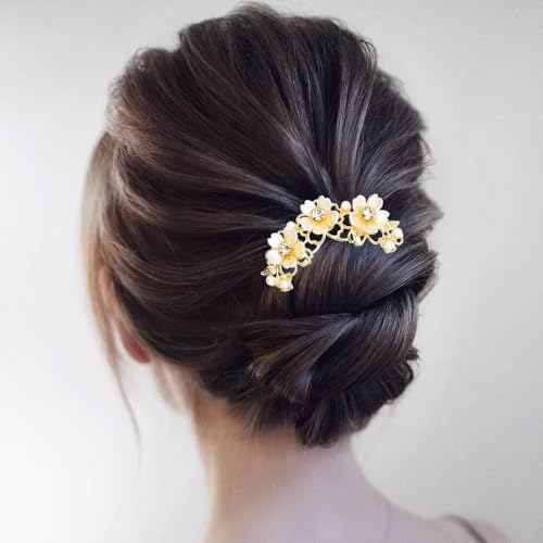 2 piezas pinzas de cabello con perlas y flores miniatura 6