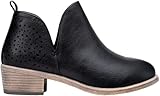 Vepose Women's Ankle Boots, Low Heel Chunky Cutout Booties, 912 - Black PU, Size 7 US - Perforated Western Shoes (CJY912 Black 07)