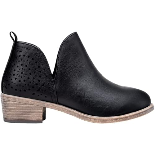Vepose Women's Short Ankle Boots Low Heel, Western Cutout Perforated Booties