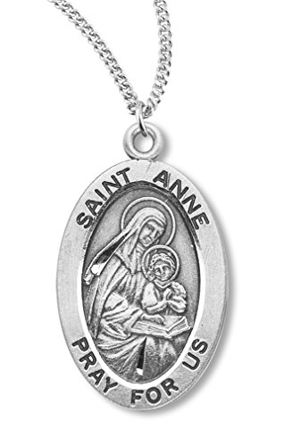 Heartland Store Women’s Sterling Silver Oval Saint Anne Pendant + 18 Inch Rhodium Plated Chain & Clasp