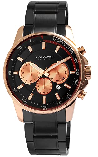 Just Watch Exclusive Charlie JW114 - Reloj de pulsera para hombre (cronógrafo, acero inoxidable, analógico, cuarzo, JW20074), Negro y oro rosa