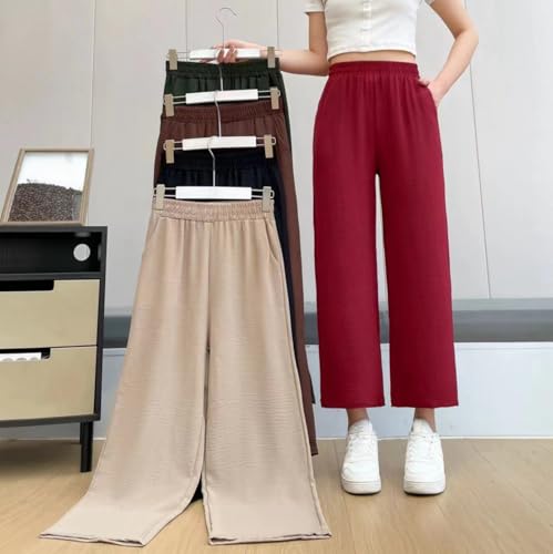 Pulisa Pants for Women, Perfect Drape High Rise Pull On Stretch Loose Pants, Ice Silk Elastic Waist Wide-Leg Ankle Trousers4